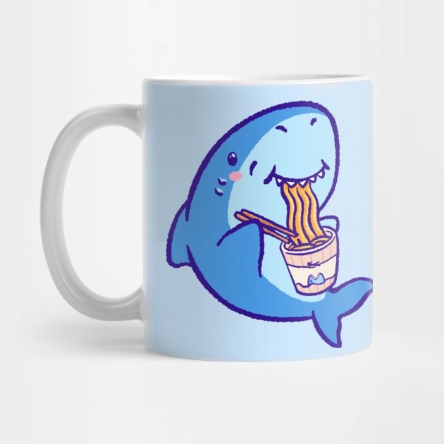 A cute shark eating ramen with chopsticks by Tinyarts